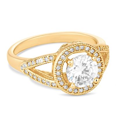 Gold cubic zirconia pave circle ring